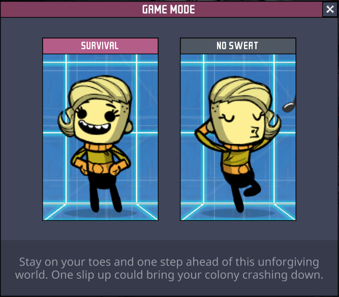 Survival mode selected in the Game mode dialog.